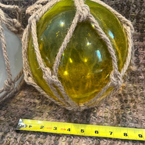 Glass Fishing Float/Buoy Ball, Vintage, hand blown, medium, yellow 8” buoy - Picture 5 of 5